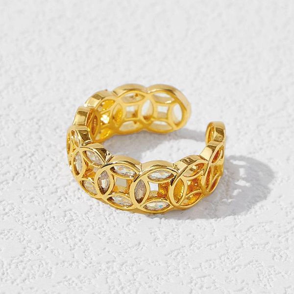 Bagues de cluster Lucky Bague Cuivre Plaqué Véritable Gold Coin Modèle Ouvert Luxe Niche Style Chinois Femelle