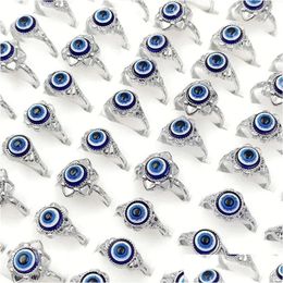 Cluster Rings Lucky Turkse kwaadaardige ogen Ring For Women Men Design Blue Eye Mixed Size paar sieraden Vrienden GIF Drop levering Dhgarden DHB7O