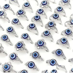 Bagues de cluster Lucky Turkish Evil Eyes Bague pour femmes Hommes Design Blue Eye Taille mixte Couple Bijoux Amis Gif Drop Livraison Dhgarden Dhb7O