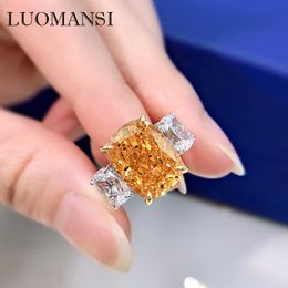 Cluster Ringen Luomansi 10 * 13mm Rechthoek Oranje Hoge Carbon Diamond Ring Vrouw 100% S925 Zilveren Sieraden Wedding Anniversary Party