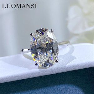 Bagues de cluster Luomansi 10 5CT Ovale Super Flash Big Diamond Bague 100%-S925 Sterling Silver 18K Gold Femme Mariage Engagement Jewelr266h