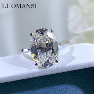 Anillos de racimo Luomansi 10 5CT Oval Super Flash Anillo de diamante grande 100%-S925 Plata esterlina 18K Oro Mujer Compromiso de boda Jewelr3098