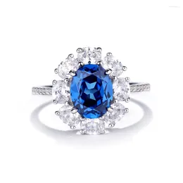 Cluster ringen luomansi blauw 6x8mm 2ct moissanite ring dames solide S925 zilveren hoogwaardige juwelen jubileumfeestje verjaardagscadeau