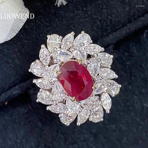 Cluster Rings LuOWend 18K White Gold Fashion Natural Ruby Ring Luxe edelsteen fijne sieradencadeau voor vrouw en moeder jubileum