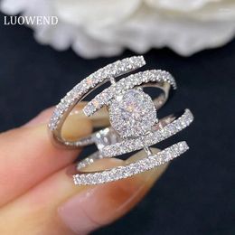 Anillos de racimo LUOWEND 18K oro blanco lujo real diamante natural moda declaración forma boda para mujeres regalo de aniversario