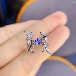 Clusterringen Luxe Grote Breedte Bladkiemen Natuurlijke Blauwe Tanzanite Ring S925 Zilveren Edelsteen Dames Feestcadeau Fijne sieraden