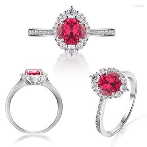 Cluster Ringen Luxe 1.3 Red Ruby Trouwring Voor Vrouwen Solid 925 Sterling Zilver Kunstmatige Diamant Vinger Voorstellen Gift Sieraden