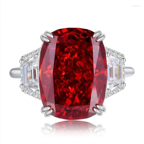 Anillos de racimo Luxury 11 15 mm Ruby Diamond Diamond Ring Real 925 Sterling Silver Fiesta Boda Barda para mujeres Regalo de joyería de compromiso de novia