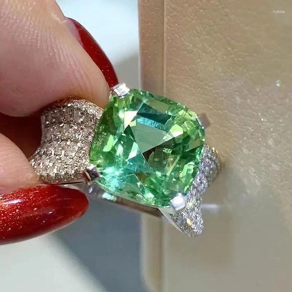 Cluster anneaux luxueux 12 mm ring diamant anneau réel 925 argent sterling fiançailles bande de mariage pour femmes bijoux de promesse nuptiale