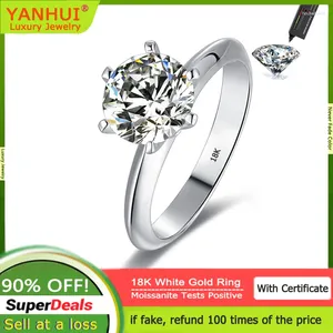 Bagues de cluster Luxe 18K Or Blanc Moissanite Diamant Bague Solitaire VVS 0.5 Carar / 1/2 Bande De Mariage Fine Bijoux Pour Femmes