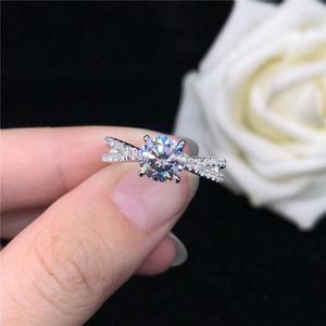 Clusterringen Luxe 1CT Diamond verlovingsring Verklaring Verjaardagscadeau voor moeder Uitstekend Solid 14K Wit Gold Finger