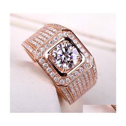 Clusterringen Luxe 2 S Crystal Zirkon Diamanten edelstenen voor mannen Rose Gold Color Sieraden Band Bague Fashion Party Accessoires Drop Dhymg