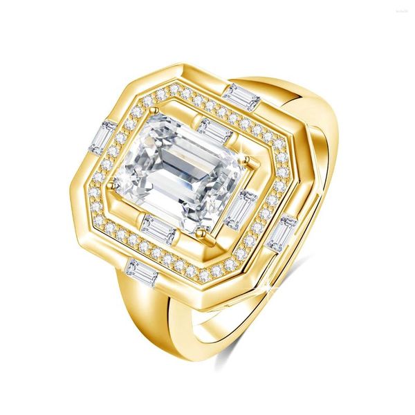 Bagues de cluster Luxe 3 Bague en diamant pour hommes D Couleur Emeraude Moissanite Fiançailles Mariage Famille 925 Argent Fine Bijoux