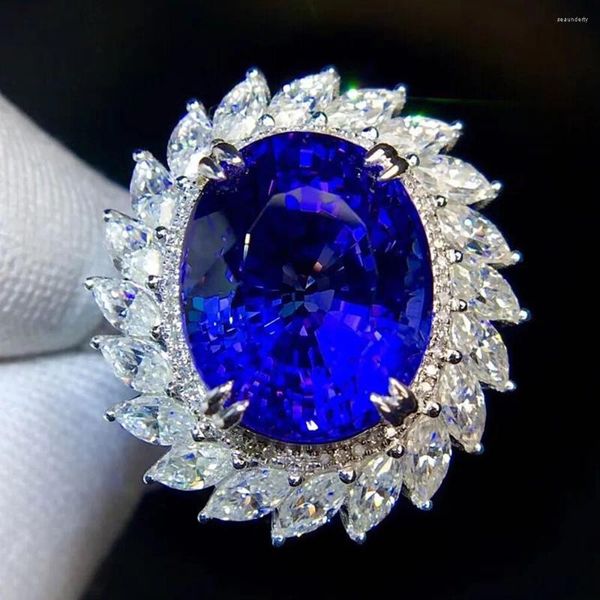 Cluster anneaux Luxury 5s Blue Crystal Sapphire Topaz Gemstones Diamonds pour femmes 18 carats d'or blanc rempli de bijoux fins de bijoux