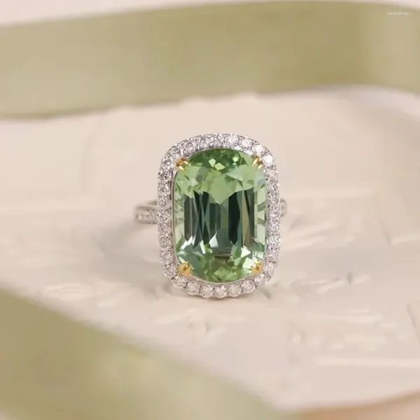 Cluster anneaux Luxury 6ct peridot diamant ring réel 925 Sterling Silver Party Band pour les femmes promesse les bijoux de fiançailles promettent