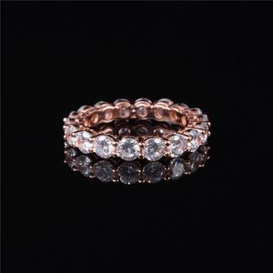 Cluster Ringen Luxe 925 Silver 18 K Rose Gold Setting Pave Full Eternity Band Engagement Bruiloft Diamond Platinum Ring Sieraden