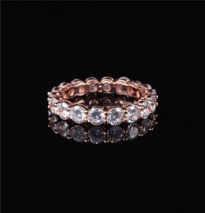 Cluster Anneaux Luxury 925 Silver 18K Rose Gold Setting Pave Full Eternity Band Engagement Wedding Diamond Platinum Ring Jewelry2067349
