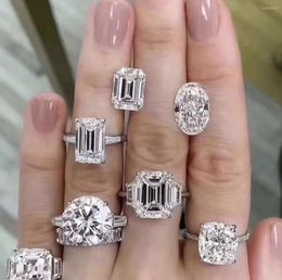 Cluster anneaux luxe 925 argent sterling 7 diamant coup de mariage engagement de mariage cocktail femmes doigt fini de fine bijoux