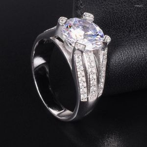Cluster Rings Luxo 925 Sterling Silver Ring Finger Classic Design Round 5 Simulado Diamond Engagement Wedding For Women JewelryCluster Ri