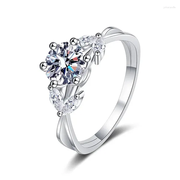 Anillos de racimo Lujo 925 Plata de ley 1CT Moissanite Diamante para mujeres 14K Chapado en oro Anillo de eternidad de boda Joyería fina