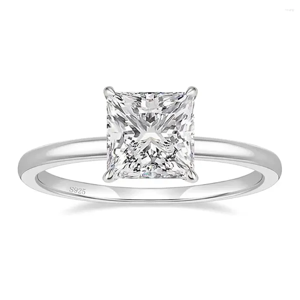 Bagues de cluster Luxe 925 Bague de fiançailles en argent sterling Princesse Cut Zircone Promesse de mariage pour femmes Bijoux fins