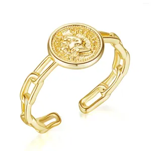 Bagues de cluster Arrivée de luxe Trendy Gold Couleur Alliage de métal Boussole Vintage Big Round Finger Coin Amitié pour les femmes Bijoux Cadeaux