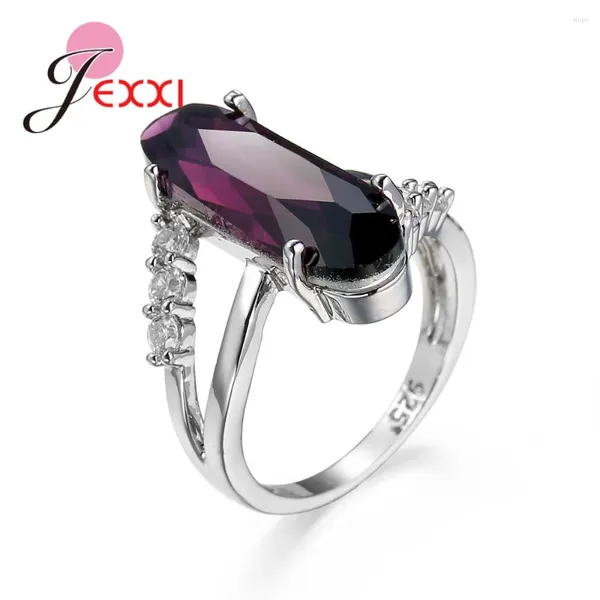 Cluster anneaux de luxe gros doigt en pierre violette 925 Cocktail classique argent sterling accessoires bijoux brillant zircon sague