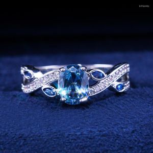 Clusterringen Luxe Big Silver 925 Origineel met blauwe kleuren CZ Zirkon Stone voor vrouwen Fashion Wedding Engagement GiftsCluster Brit22