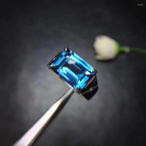 Anillos de racimo, anillo de gema de topacio azul Natural cuadrado de gran tamaño de lujo con joyería de plata, fiesta, aniversario, cumpleaños, regalo de venta
