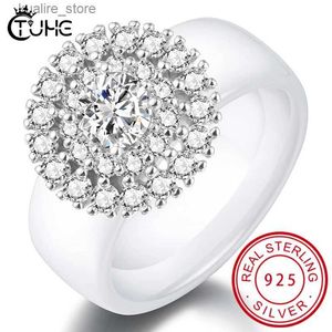 Anneaux de cluster Luxe Bling céramique anneaux femmes cubique CZ noir blanc bijoux bague de mariage bande promesse anneaux en céramique pour les femmes cadeau de noël L240315