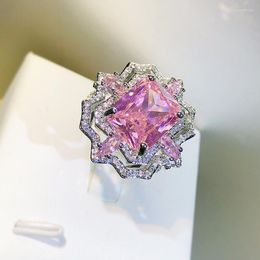 Cluster anneaux de luxe de couleur fleur fille coeur rose rose en diamant complet couple de couple pour les femmes ouverte de la Saint-Valentin Géométrique Gift2024