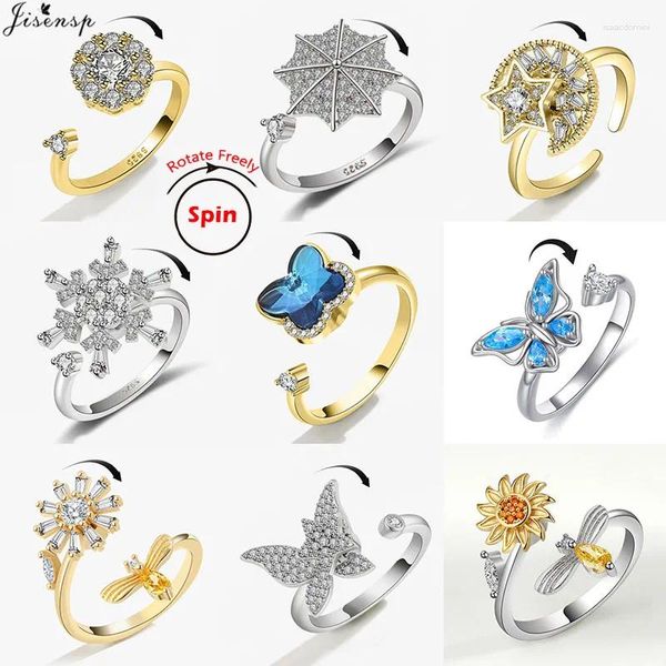 Cluster anneaux de luxe Crystal papillon abeille anxiété annuelle fidget pour femmes bijoux de mariage étoiles lune charmes anti-stress cadeau