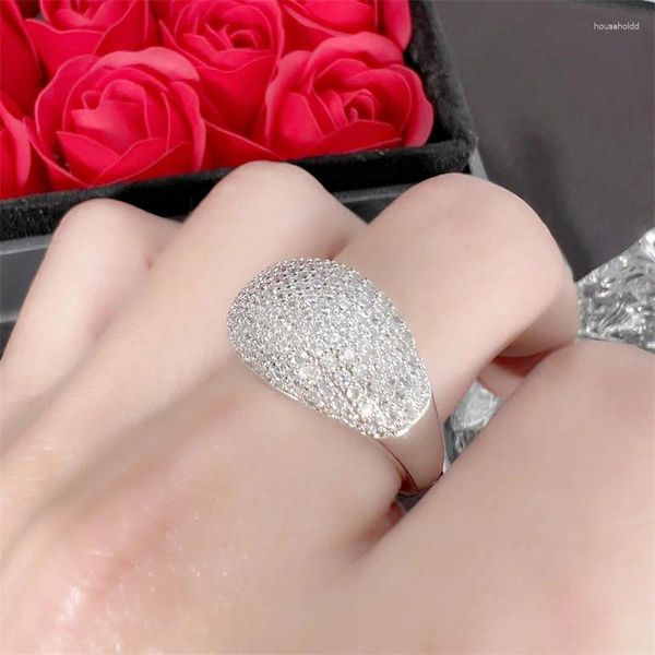 Anillos de racimo de cristal de lujo para mujer anillo nupcial con piedras completas plata de grado superior 925 esterlina para dama compromiso de boda muchos tamaños