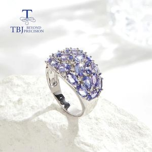 Cluster anneaux de luxe Designer Chic Big Silver Ring Natural Precious Precious Tanzanite Gemstone Fine Jewelry for Women Wedding Anniversary Party