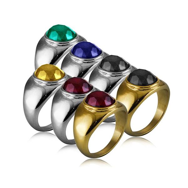 Anillos de racimo Diseños de lujo Gran dedo de piedra de cristal para mujeres Bohemio Color dorado Acero inoxidable Hombres Accesorios de joyería Anillos