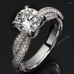 Ensemble de griffes de dinosaure de luxe 8mm pierre 5A Zircon 14KT or blanc rempli femmes bague de fiançailles mariage taille de bague