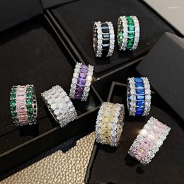 Bagues de cluster Luxe Mode Bling Zircon Cubique Argent Couleur Bandes De Mariage Bague Empilable Fête De Fiançailles Éternité Pour Les Femmes