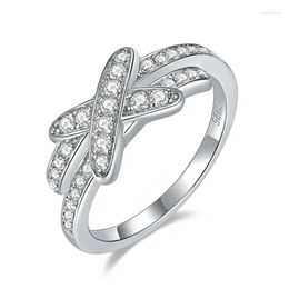 Anillos de clúster Fashion Luxury S925 Sterling Sier Platinum PT950 D Color Moissanite Diamond Classic Cross Letter X Row Ring para mujeres DHD68