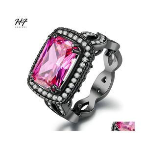 Clusterringen Luxe mode vierkant roze kubieke zirkonia zwarte gouden kleur ring cocktail voor vrouwen fl size verkoop dd041 drop levering jood dhvtq