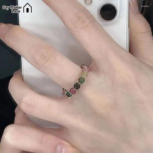 Cluster Ringen Luxe Mode Vintage Geavanceerde Gevoel Handgemaakte Draadkronkelende Regenboog Kralen Open Verstelbare Ring Voor Vrouwen Meisje Sieraden Geschenken