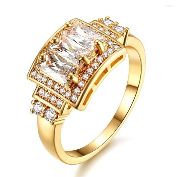 Anillos de racimo de diamantes de circón de moda de lujo para Mujer, Anillos de Color oro amarillo de 18 k para Mujer, piedras preciosas, accesorios de joyería, fiesta de regalo