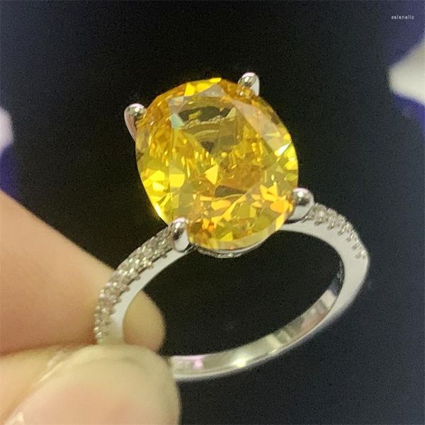 Anillos de racimo de lujo para mujeres y hombres, Plata de Ley 925, circón ovalado amarillo, piedra CZ, accesorios de joyería de boda fina para fiesta