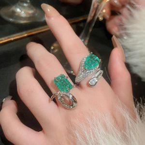 Cluster ringen luxe geometrische elegante elegante Franse stijl zirkoon zilveren kleur groen open voor vrouwen meisjes moeder geschenken mode sieraden