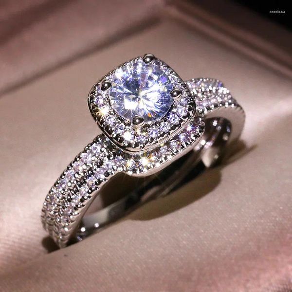 Cluster anneaux de luxe à main couple fait à la main sage s925 argent rond zircon fiançailles bijoux de mariage pour femmes