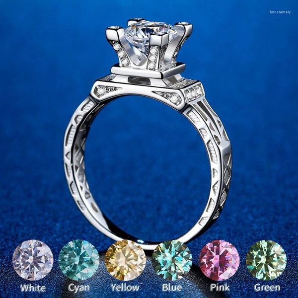 Anillos de racimo Joyería de lujo Anillo de moissanita para mujer Diseño de una torre Color D VVS1 3EX Corte Azul Verde Rosa Rojo Amarillo Piedra 925 Plata