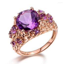 Clusterringen Luxe natuurlijke Amethistring Vrouwelijke 14K Rose Gold Bague Etoile Edelsteen Anillos De Bizuteria Agaat Diamante voor vrouwen