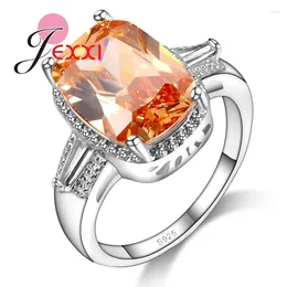 Cluster ringen luxe oranje kubieke zirkonia kristal bruiloftsbanden ring mode 925 sterling zilveren bruidspromoties