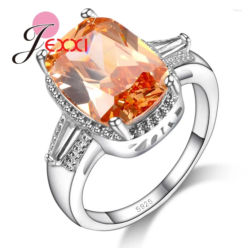 Clusterringe Luxus orange Kubikzirkonia Kristall Hochzeit Verlobungsbänder Ring Mode 925 Sterling Silber Brautbrhdenförderung