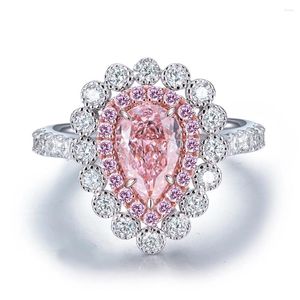 Cluster ringen luxe roze Moissanite massief witgoud bruiloft verlovingsring voor vrouwen met certificaat