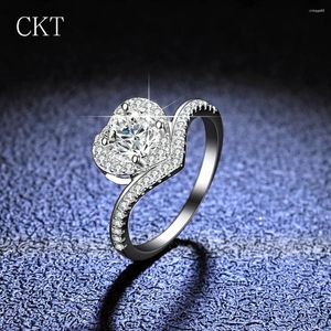 Cluster anneaux de luxe Platinum Moisanite Diamond For Women Heart Hollow Ring Women's 1 Wedding Jewelry Gift